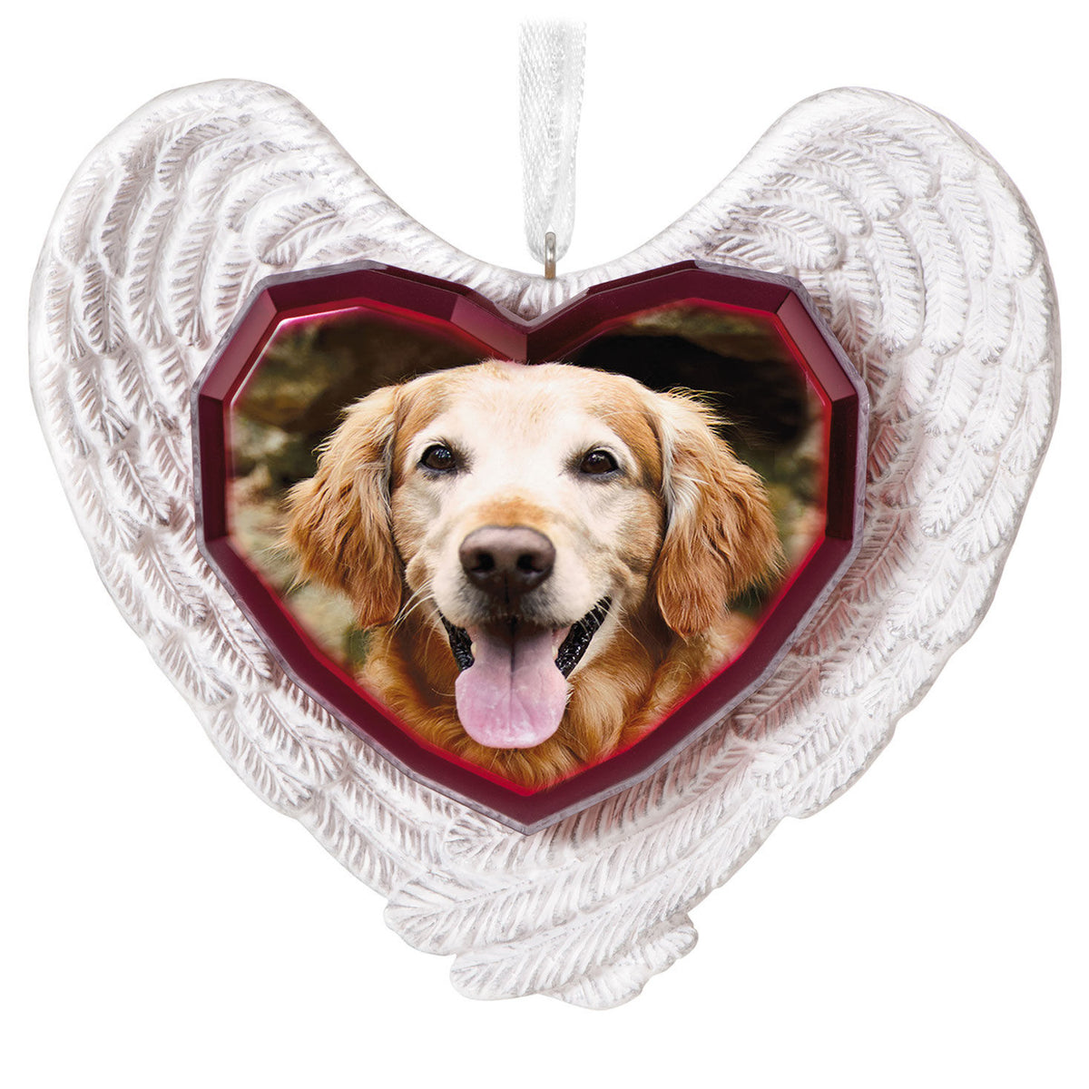 Forever Loved Memorial Heart and Angel Wings Personalized Ornament, Custom Photo
