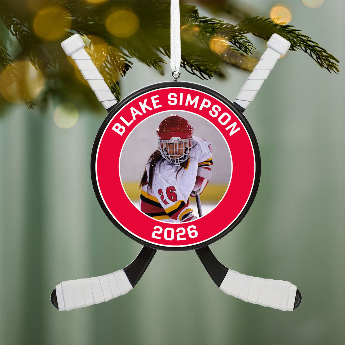 Hockey Star Personalized Photo Ornament, Custom Photo and Text