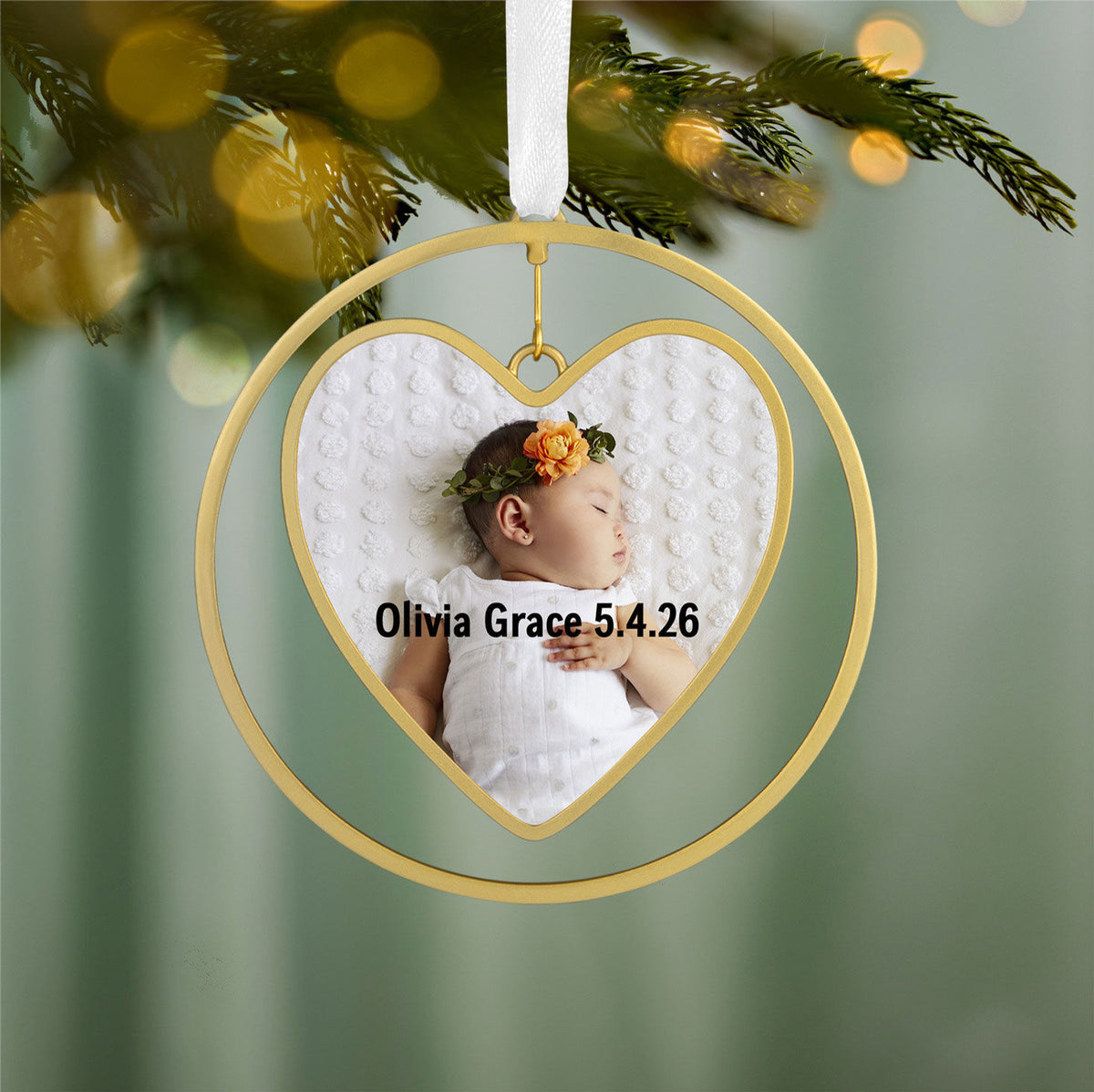 Gold Heart Metal Personalized Ornament, Custom Photo and Text