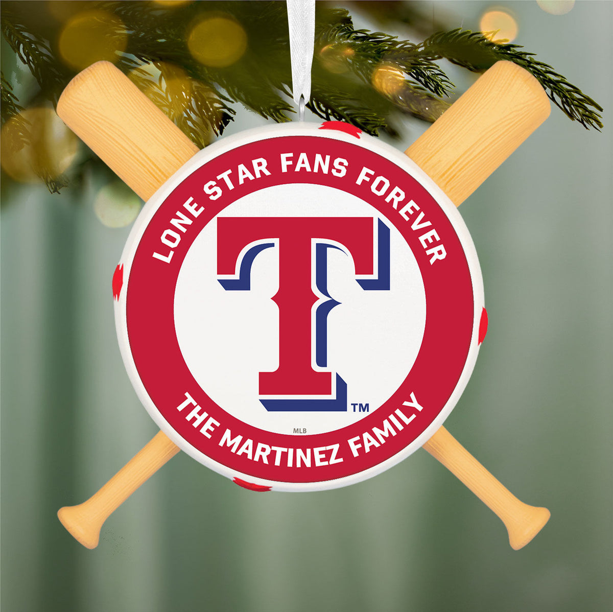MLB Texas Rangers™ Baseball Personalized Ornament, Custom Text