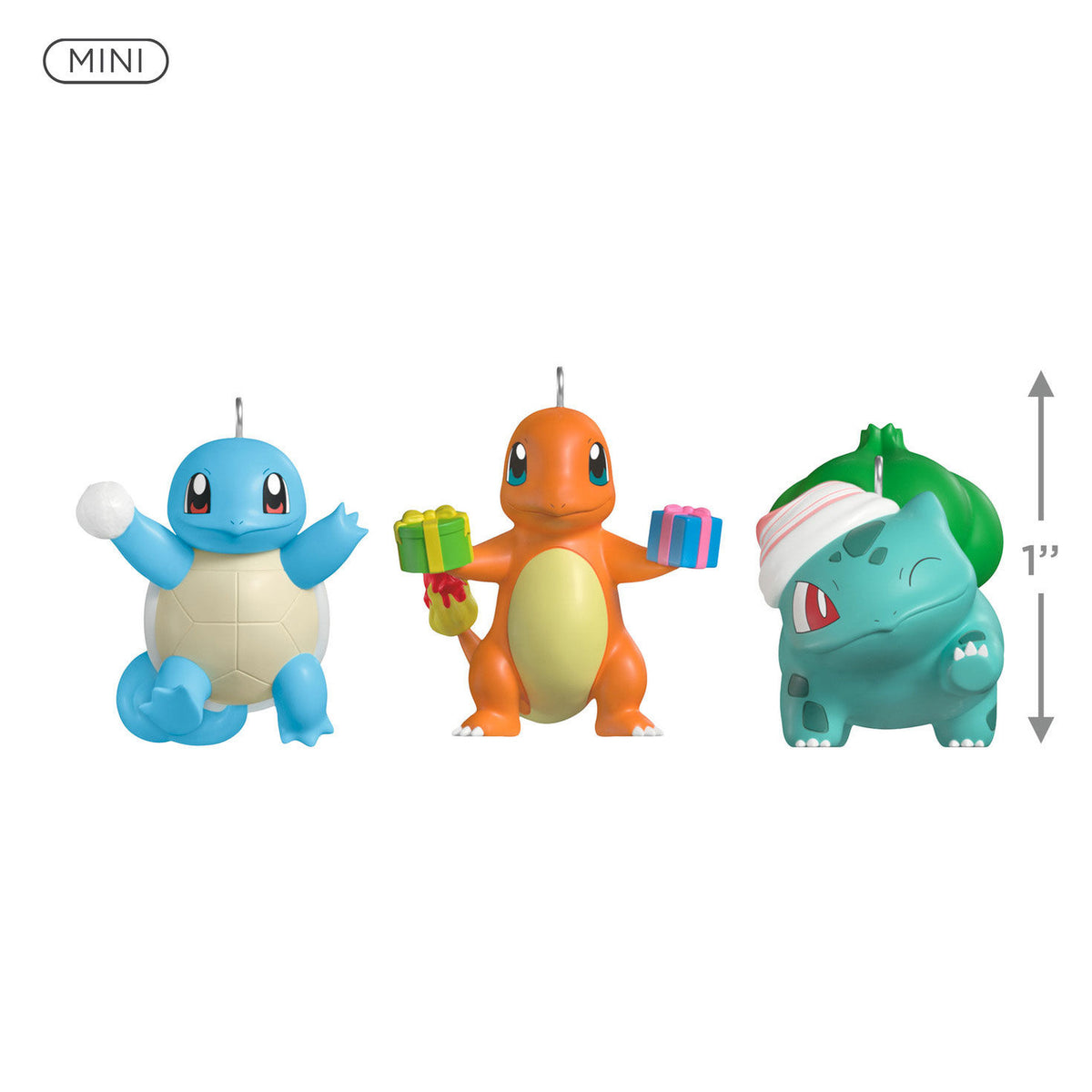 Mini Pokémon Squirtle, Charmander, Bulbasaur Ornaments, Set of 3