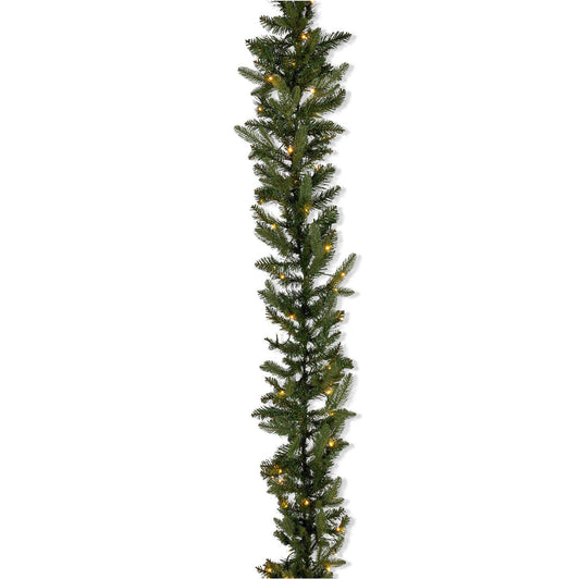 9 ft Pre-Lit Natural Cut Saginaw Spruce Garland with 100 Color-Changing LED Lights