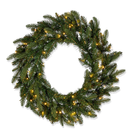 30 in Pre-Lit Natural Cut Saginaw Spruce Wreath with 100 Color-Changing LED Lights