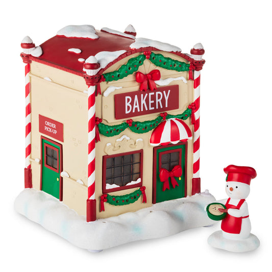 Magic Snowman Village Musical Bakery and Baker Tabletop Decorations With Light, Set of 2