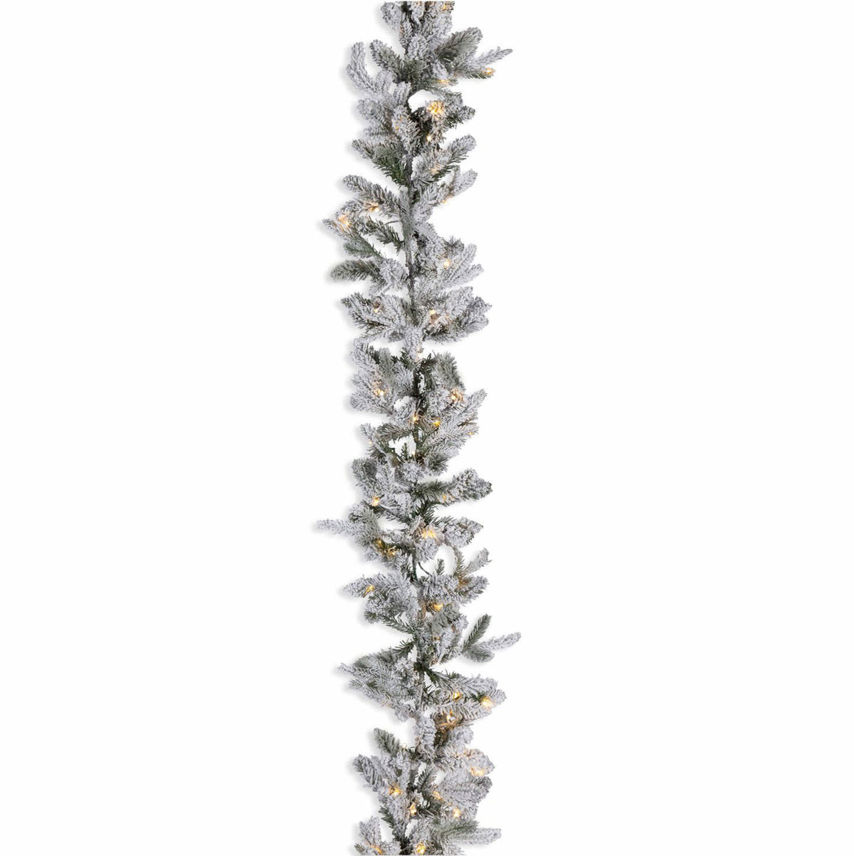 9 ft Pre-Lit Natural Cut Flocked Spruce Garland with 100 Warm White LED Lights