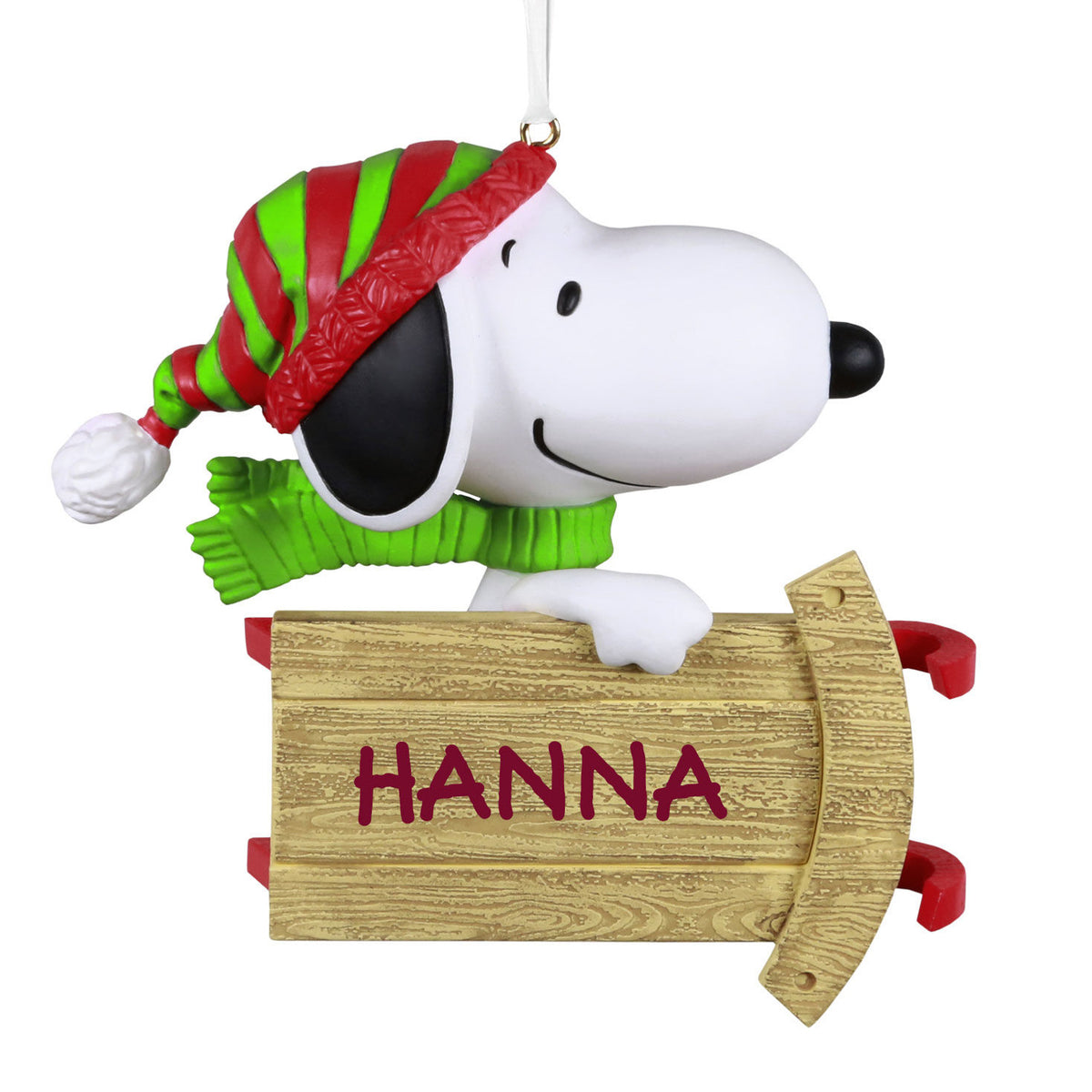 The Peanuts® Gang Sledding With Snoopy Personalized Ornament, Custom Text