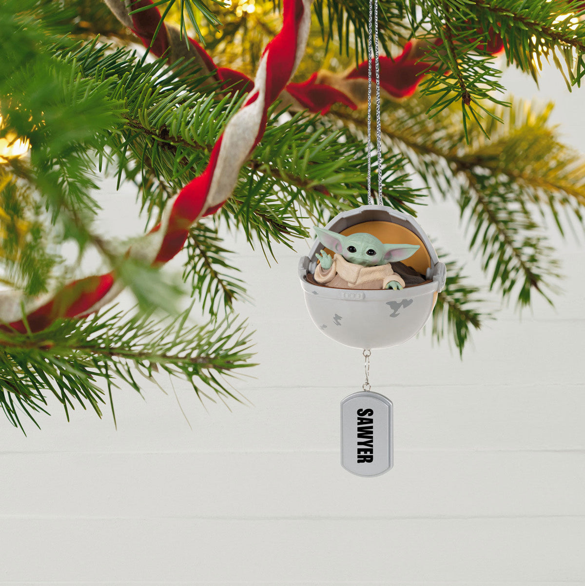 Star Wars: The Mandalorian™ Grogu™ in Hovering Pram Personalized Ornament, Custom Text