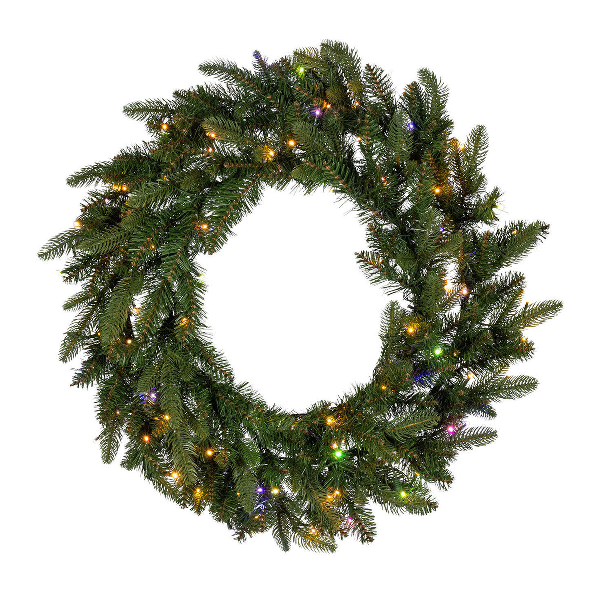 30 in Pre-Lit Natural Cut Saginaw Spruce Wreath with 100 Color-Changing LED Lights