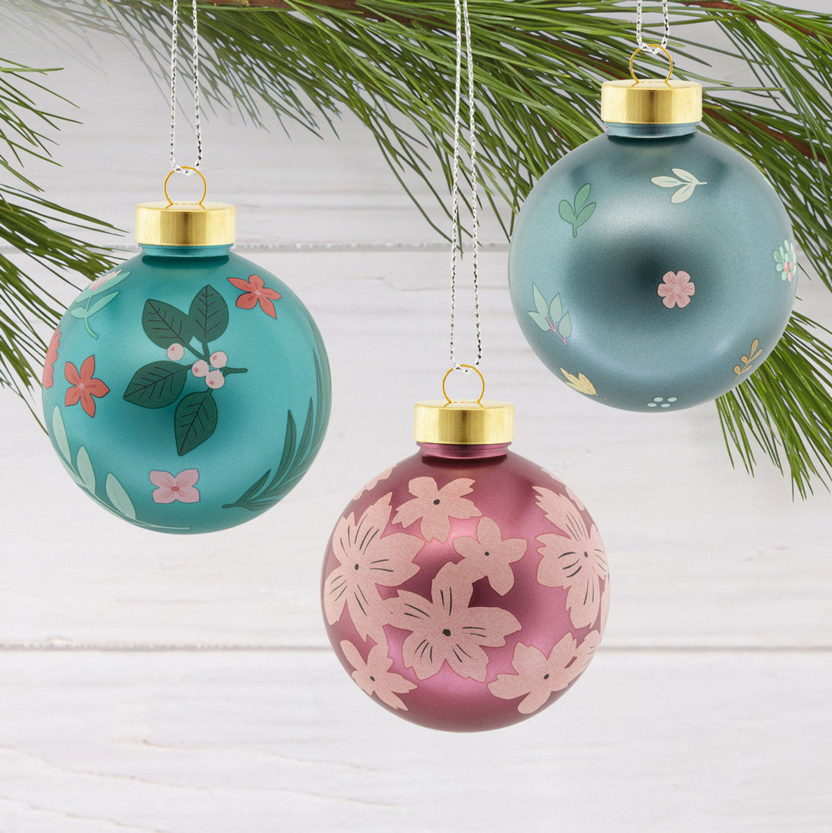 Floral and Festive Holiday Ball Hallmark Ornaments, Set of 6