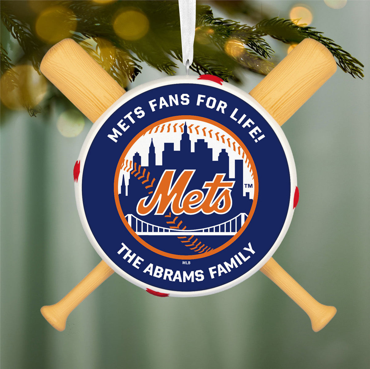 MLB New York Mets™ Baseball Personalized Ornament, Custom Text