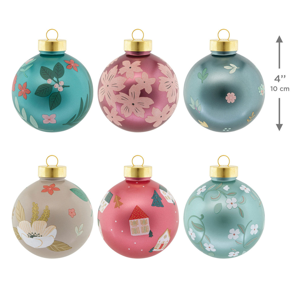 Floral and Festive Holiday Ball Hallmark Ornaments, Set of 6