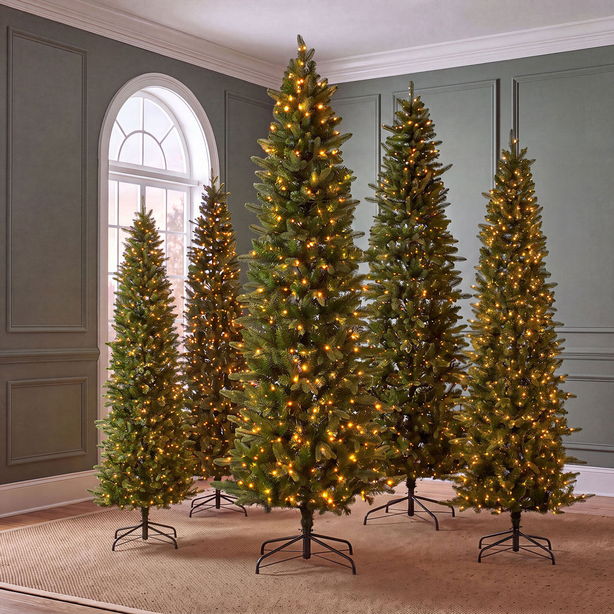 7.5 ft Pre-Lit Natural Cut Narrow Saginaw Spruce Christmas Tree with 450 Color-Changing LED Lights