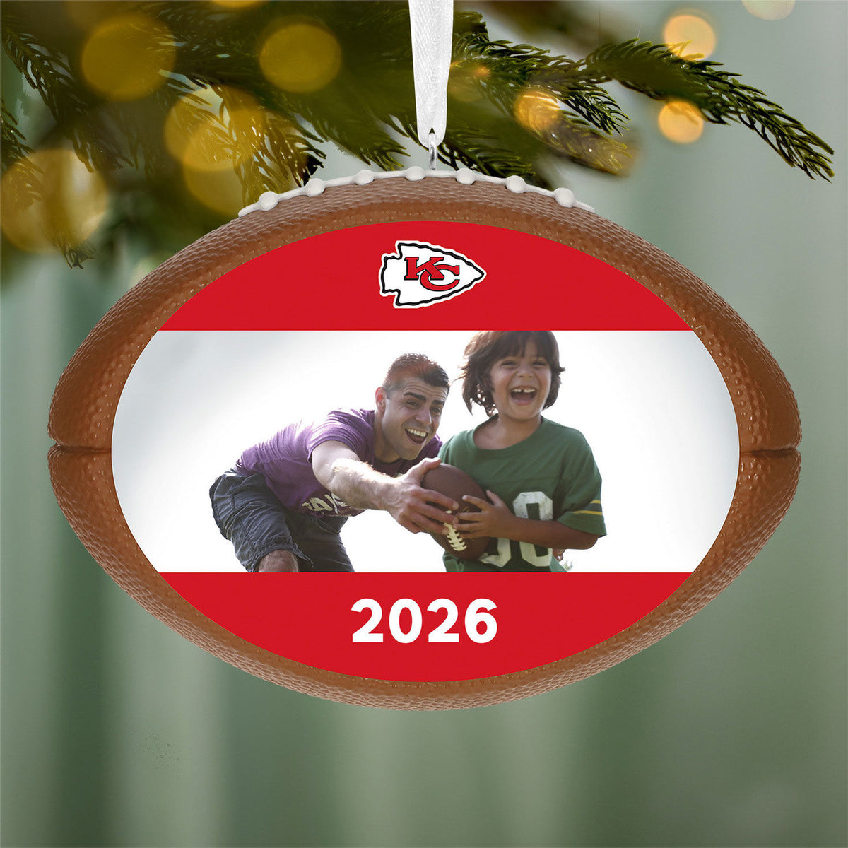 NFL Kansas City Chiefs Football Personalized Ornament, Custom Photo and Text