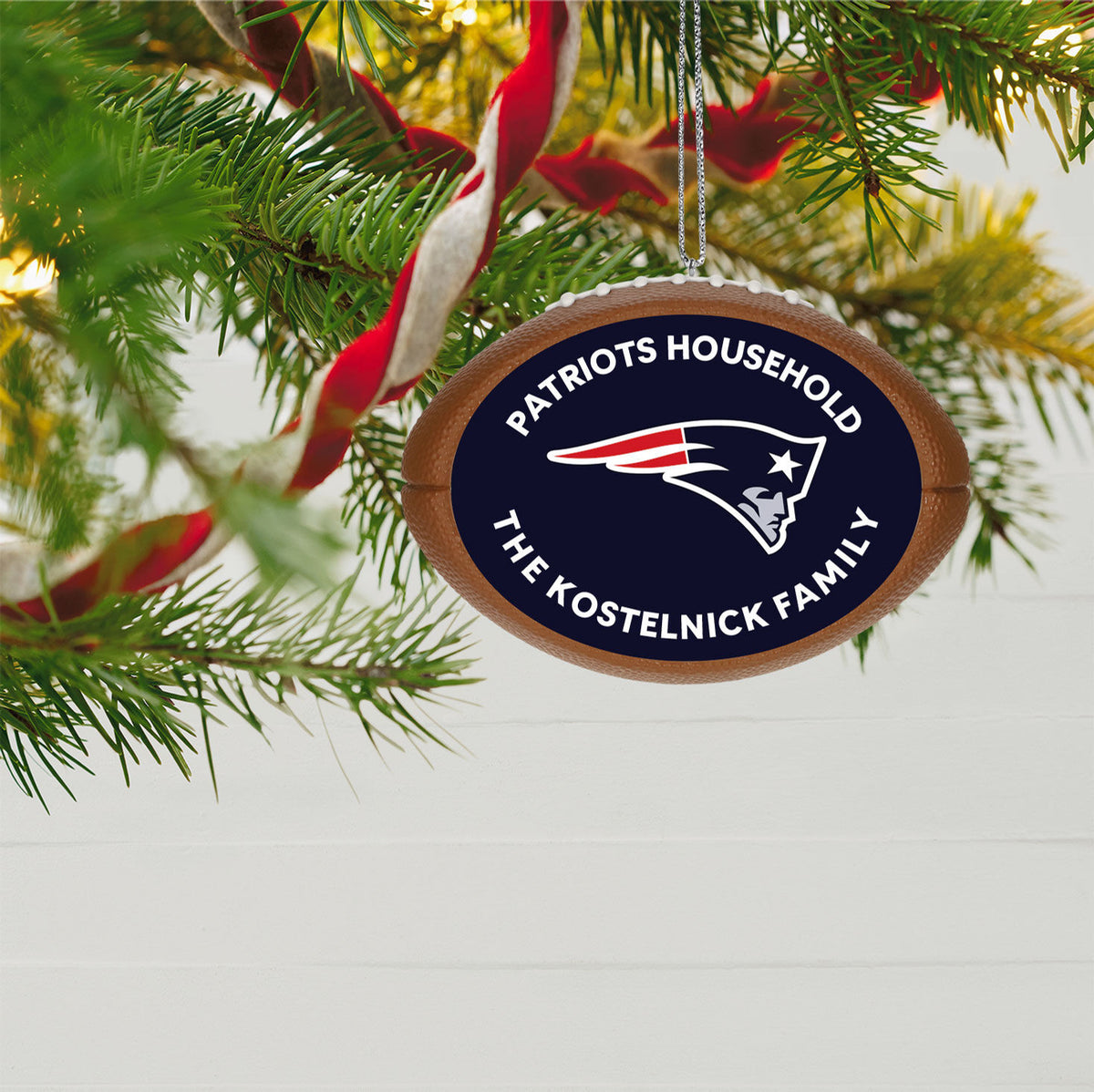 NFL New England Patriots Football Personalized Ornament, Custom Text