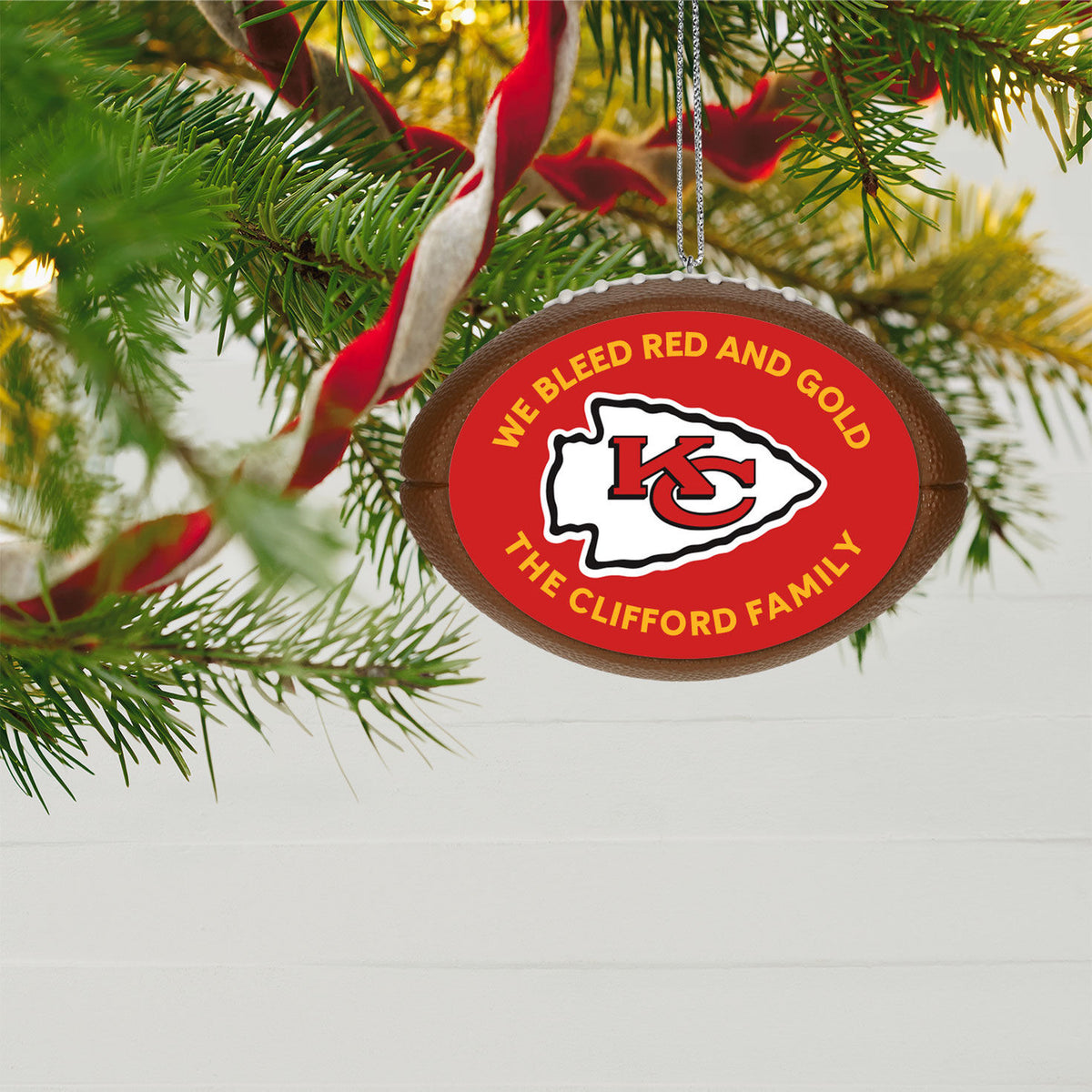NFL Kansas City Chiefs Football Personalized Ornament, Custom Text